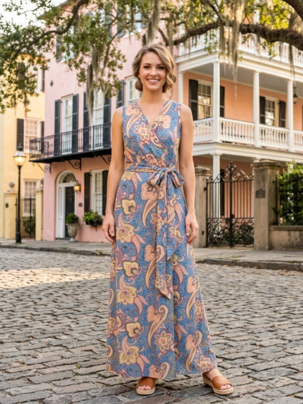 Sweet Pea paisley mesh maxi dress